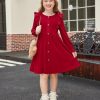 Toddler Fall Winter Sweater Dress Ruffle Long Sleeve Ribbed Knit Button Down Casual Dresses with Pockets