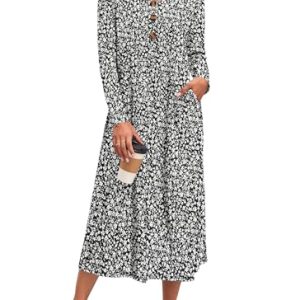 Women's Long Sleeve Maxi Dress with Pockets - Casual, Knit, Loose, Button, Crew Neck, Lightweight(XS-3XL)