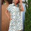 Womens Summer Shirt Dress Short Sleeve Floral Shift Dress Casual Loose Flowy Beach Sundress with Pockets