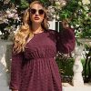 Women's Plus Size Swiss Dot Long Sleeve Chiffon Dress Flowy High Waist A Line Ruffle Babydoll Midi Dresses 16W-24W
