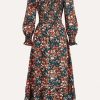 Women's Plus Size Fall Dress Long Sleeve Square Neck Floral Print Smocked A Line Boho Flowy Maxi Dresses with Pockets