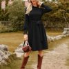 Fall Dresses for Women 2025 Casual Long Sleeve Crew Neck Ribbed Belted Dresses with Pocket