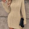 Womens Cable Knit Sweater Dress Long Sleeve Crew Neck Winter Bodycon Mini Fall Dresses 2025