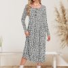 Women's Long Sleeve Maxi Dress with Pockets - Casual, Knit, Loose, Button, Crew Neck, Lightweight(XS-3XL)