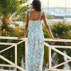 Women's Resort Dress, Organic Rayon Maxi Dress, Smocked Back, Adjustable Tie Straps, and Flowy Tiered Bottom