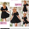 Women's Summer Dresses Square Neck Casual Short Sleeves Crossover Elastic Waist Party Mini Dress