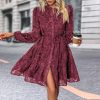 Womens Long Sleeve Fall Dresses 2024 Button Up Empire Waist with Belt A-Line Mini Dress Casual Fall Winter Dress