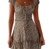 Womens Summer Sexy Sweetheart Collar Printed Ruffle Mini Dress