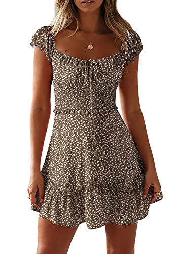 Womens Summer Sexy Sweetheart Collar Printed Ruffle Mini Dress