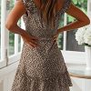 Womens Summer Sexy Sweetheart Collar Printed Ruffle Mini Dress