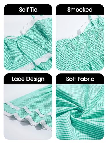 Womens Summer Mini Dress Spaghetti Strap Sweetheart Y2K Plaid Lace Trim Tiered Beach Sundress Dresses