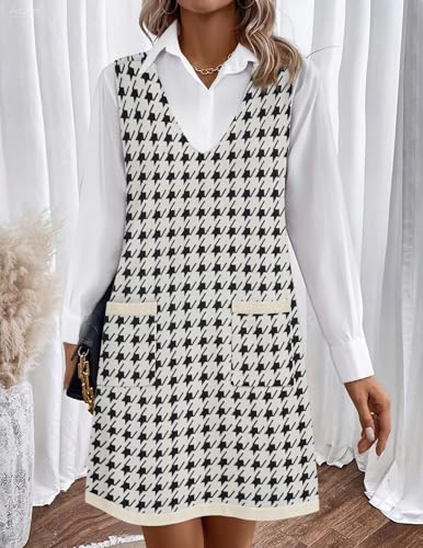 Women's Sweater Vest Dresses for Women 2025 V Neck Sleeveless Knit Pullover Sweater with Pockets Fall Winter Outfits