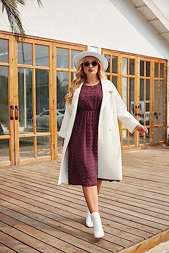 Women's Plus Size Swiss Dot Long Sleeve Chiffon Dress Flowy High Waist A Line Ruffle Babydoll Midi Dresses 16W-24W
