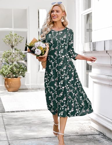 Women's 3/4 Sleeve A-line and Flare Midi Long Dress