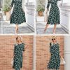 Women's 3/4 Sleeve A-line and Flare Midi Long Dress