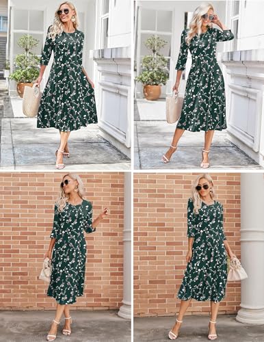 Women's 3/4 Sleeve A-line and Flare Midi Long Dress