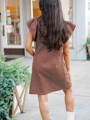 Striped V-Neck Mini Dress for Women Puff Sleeve Casual Dress with Pockets, Comfortable & Stylish for Summer