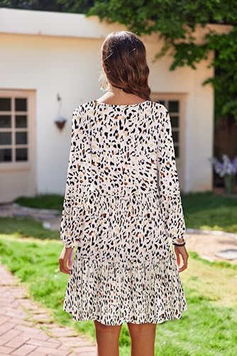 Womens Casual A Line Dress V Neck Tiered Long Sleeve Fit Swing Dress with Pockets Loose Ruffled Dresses