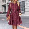 Womens Long Sleeve Fall Dresses 2024 Button Up Empire Waist with Belt A-Line Mini Dress Casual Fall Winter Dress