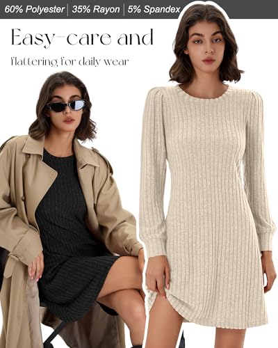 3 Pack Women's Long Sleeve Sweater Dress Ribbed Knit Crew Neck Tunic Dresses 2025 Fall Casual Trendy Outfits