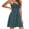 Spaghetti Strap Floral Mini Dress Women's Casual Ruched Front Drawstring Swing Sundress