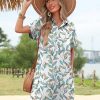Womens Summer Shirt Dress Short Sleeve Floral Shift Dress Casual Loose Flowy Beach Sundress with Pockets