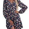 Womens Casual A Line Dress V Neck Tiered Long Sleeve Fit Swing Dress with Pockets Loose Ruffled Dresses