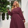 Women's Plus Size Swiss Dot Long Sleeve Chiffon Dress Flowy High Waist A Line Ruffle Babydoll Midi Dresses 16W-24W