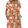 Womens Summer Shirt Dress Short Sleeve Floral Shift Dress Casual Loose Flowy Beach Sundress with Pockets